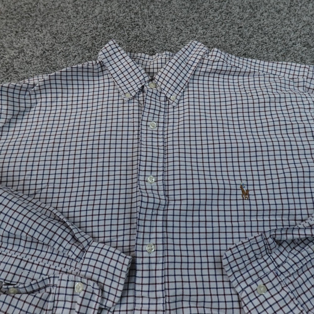 Polo Ralph Lauren Shirt Mens 2XL White Check Button Up Long Sleeve Flesh Pony